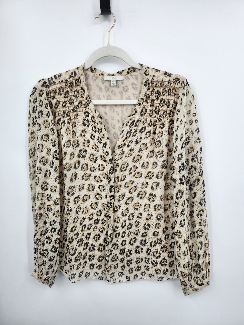 Joie Silk Leopard Print Sheer Sleeve V-Neck Blouse Top Sz XXS